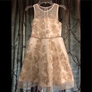 Elegant Girl’s Dress with Rhinestone Detailing, Satin & Lace